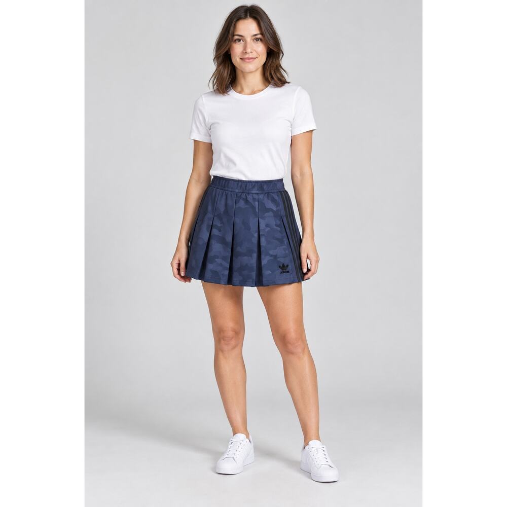 Adidas Originals Navy Tonal Camo Pleated Mini Skirt US Small
